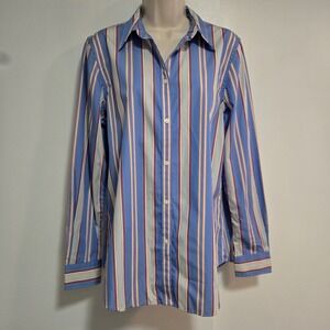 Lauren Ralph Lauren Size 12 Blue Multi Bold Stripe Lightweight Blouse NEW